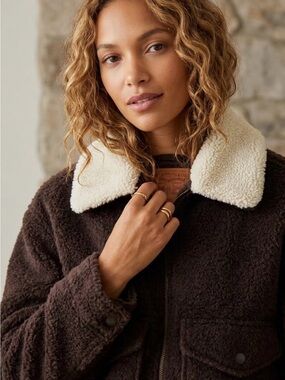 Llevi’s Brown Sherpa Bomber Jacket with Cream Collar